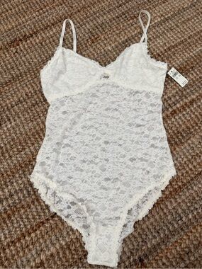 aerie White Lace Bodysuit Lingerie Teddy